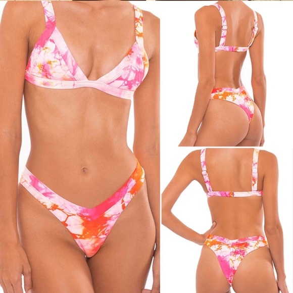 SOLD OUT CLEARANCE Pink & Orange Tie Dye Cheeky Triangle Bikini Set - Picture 3 of 3